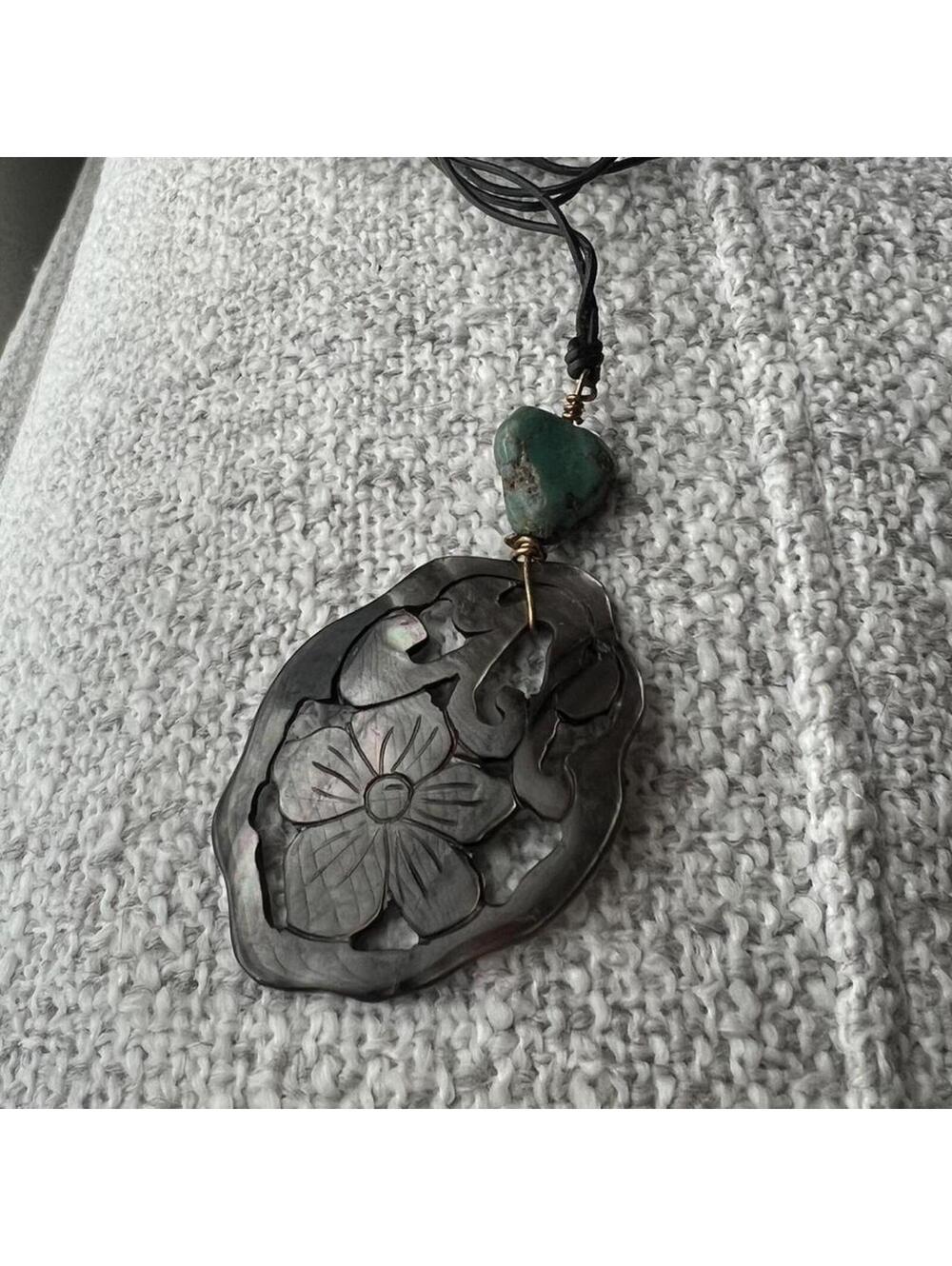 Vintage Handcrafted Carved Mother-of-Pearl Flower Pendant Necklace